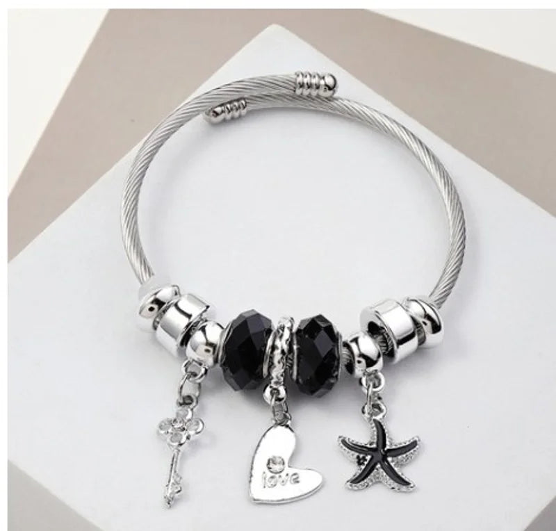 Ατσάλινο βραχιόλι Αστερία-Καρδιά-Κλειδί