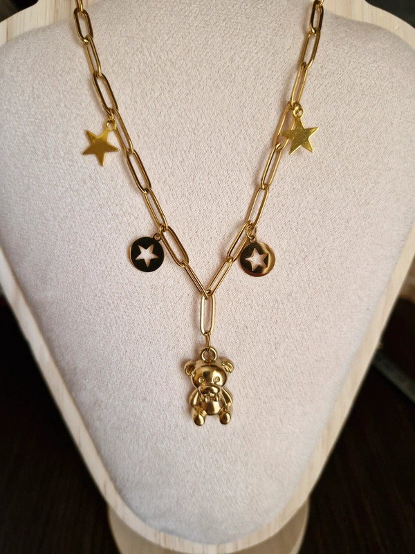 Ατσάλινη αλυσίδα αρκουδάκι & αστέρια