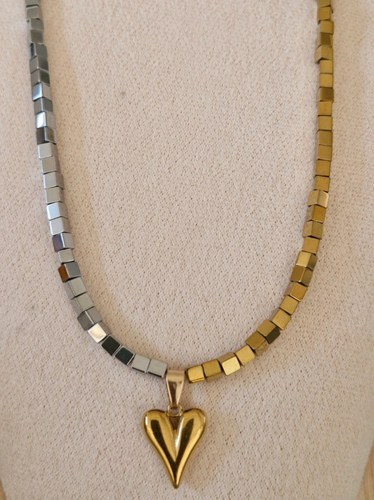 Ατσάλινο δίχρωμο κολιέ αιματίτη