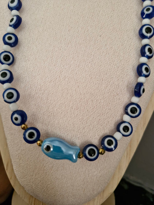 Ατσάλινο κολιέ ψαράκι-ματάκια