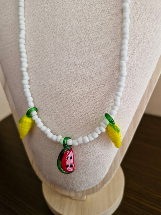 Ατσάλινο κολιέ μουράνο ανανά & καρπούζι