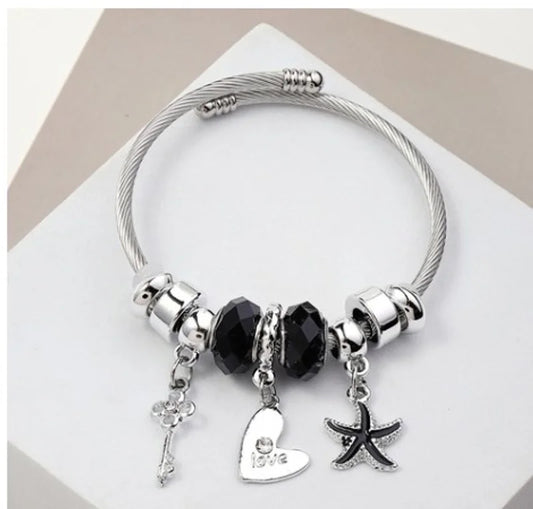 Ατσάλινο βραχιόλι Αστερία-Καρδιά-Κλειδί